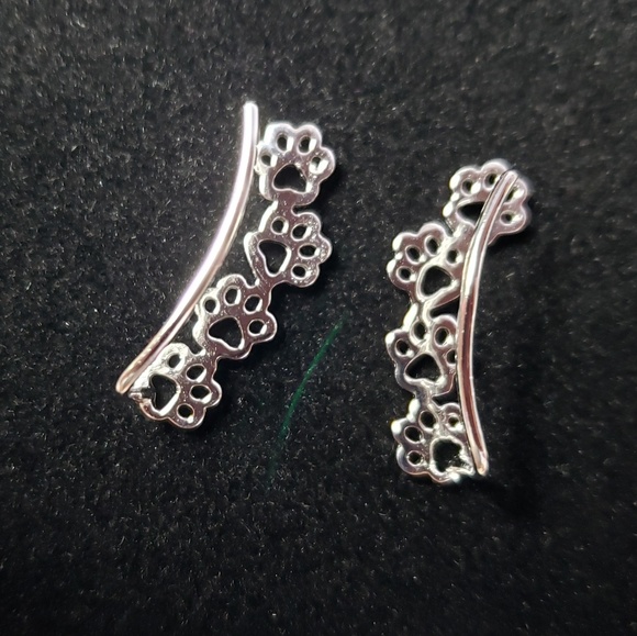 925 Sterling Silver Dog Cat Paw Prints Climbers - Picture 4 of 8